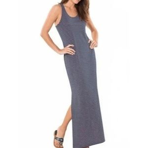 Sail to Sable Navy Blue White Red Striped Knit Racerback Tank Maxi Dress - S
